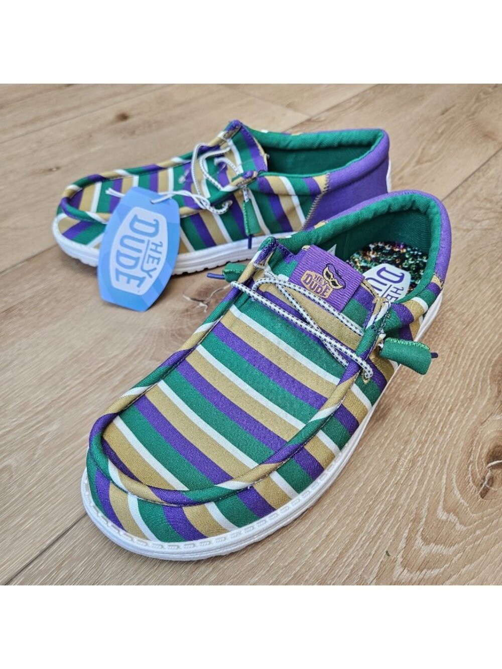 Hey Dude Mens Size 10 Wally Funk Mardi Gras Party Slip On Casual Shoes Green New
